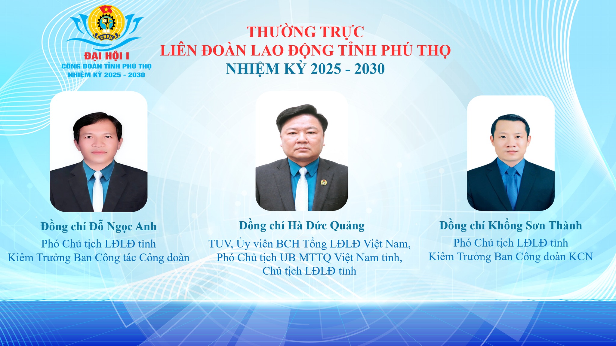 DANH SÁCH THƯỜNG TRỰC, BAN THƯỜNG VỤ, BAN CHẤP HÀNH, ỦY BAN KIỂM TRA LAO ĐỘNG TỈNH PHÚ THỌ NHIỆM KỲ 2025 - 2030!